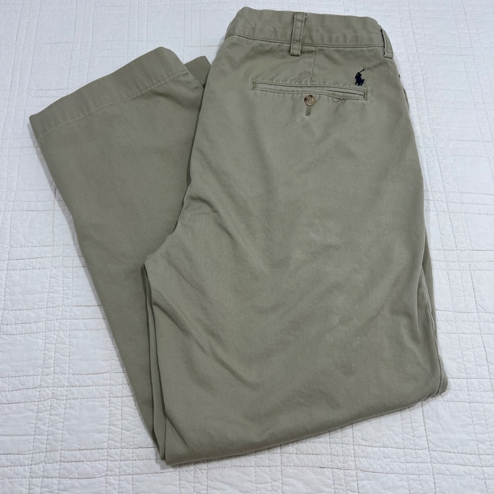 Polo Ralph Lauren Ethan Pant Mens 38x32 Khaki Tan Pleated Cotton Chino Trousers